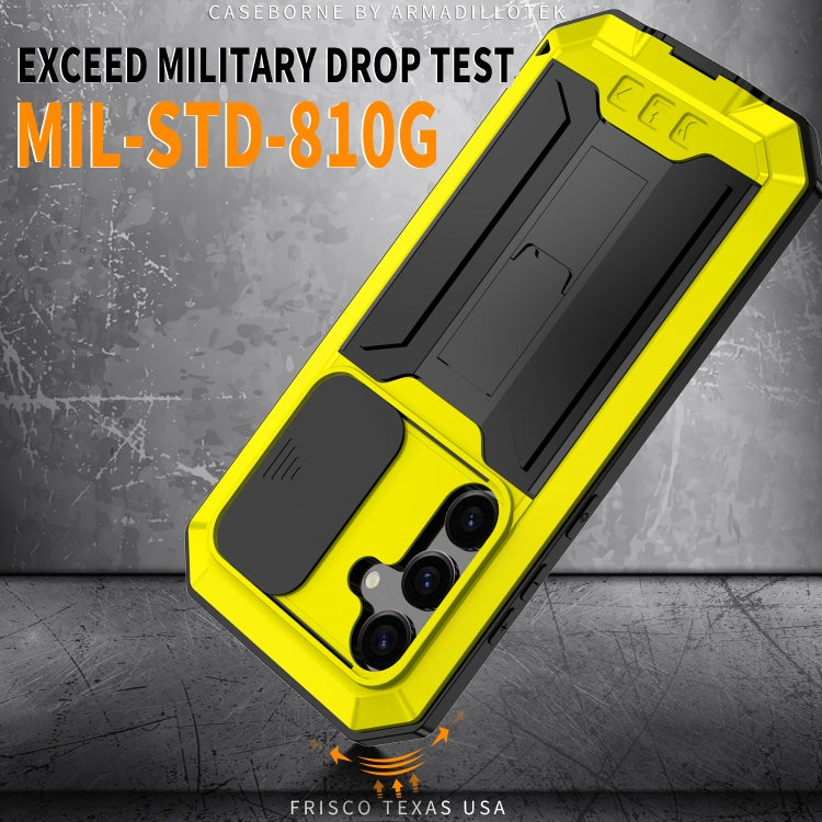 For Samsung Galaxy S24+ 5G R-JUST Sliding Camera Life Water-resistant Holder Phone Case(Yellow)