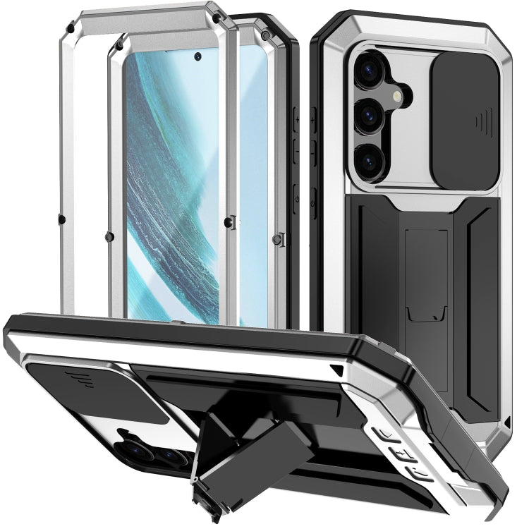 For Samsung Galaxy S24+ 5G R-JUST Sliding Camera Life Water-resistant Holder Phone Case(Silver)