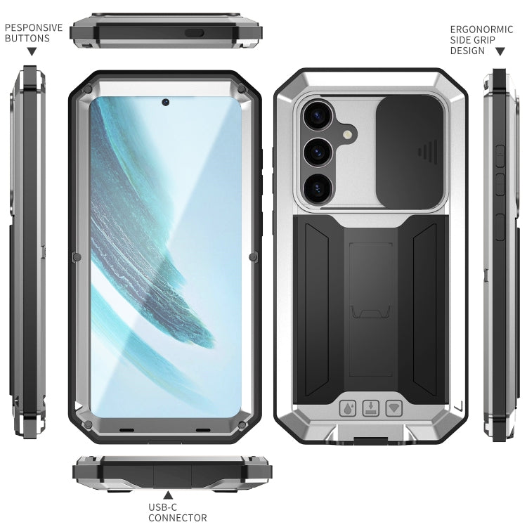 For Samsung Galaxy S24+ 5G R-JUST Sliding Camera Life Water-resistant Holder Phone Case(Silver)