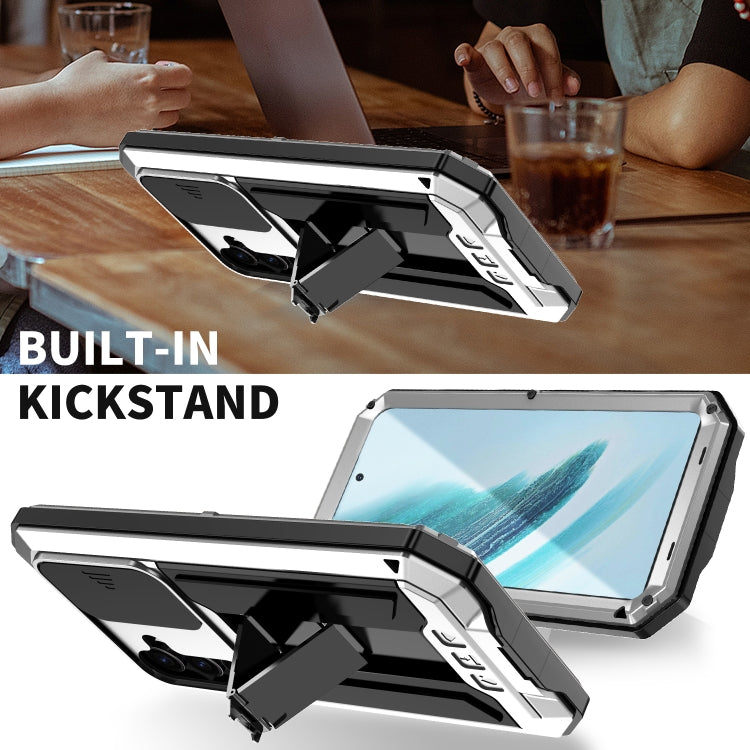 For Samsung Galaxy S24+ 5G R-JUST Sliding Camera Life Water-resistant Holder Phone Case(Silver)