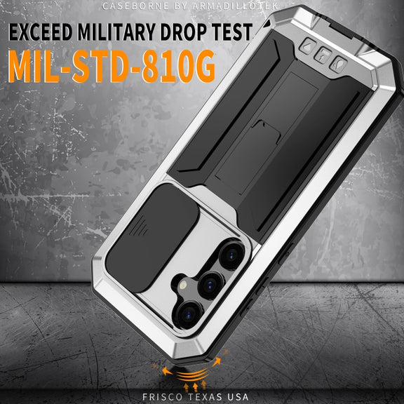 For Samsung Galaxy S24+ 5G R-JUST Sliding Camera Life Water-resistant Holder Phone Case(Silver)