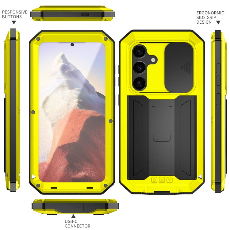 For Samsung Galaxy S24 5G R-JUST Sliding Camera Life Water-resistant Holder Phone Case(Yellow)