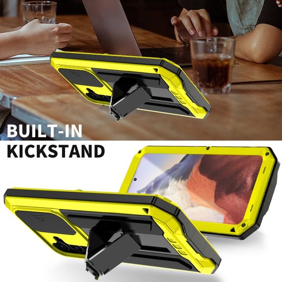 For Samsung Galaxy S24 5G R-JUST Sliding Camera Life Water-resistant Holder Phone Case(Yellow)