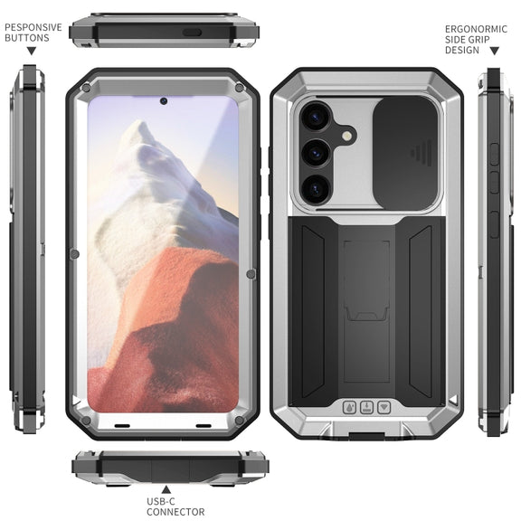 For Samsung Galaxy S24 5G R-JUST Sliding Camera Life Water-resistant Holder Phone Case(Silver)
