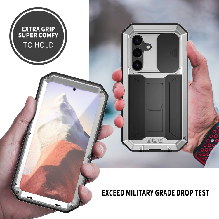 For Samsung Galaxy S24 5G R-JUST Sliding Camera Life Water-resistant Holder Phone Case(Silver)
