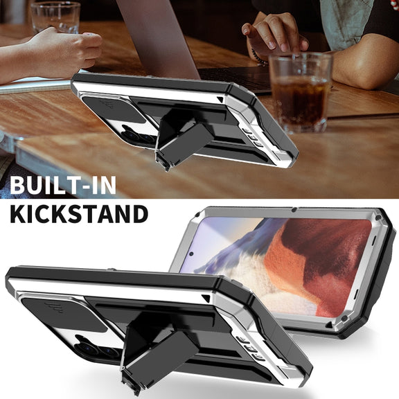 For Samsung Galaxy S24 5G R-JUST Sliding Camera Life Water-resistant Holder Phone Case(Silver)