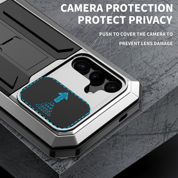For Samsung Galaxy S24 5G R-JUST Sliding Camera Life Water-resistant Holder Phone Case(Silver)