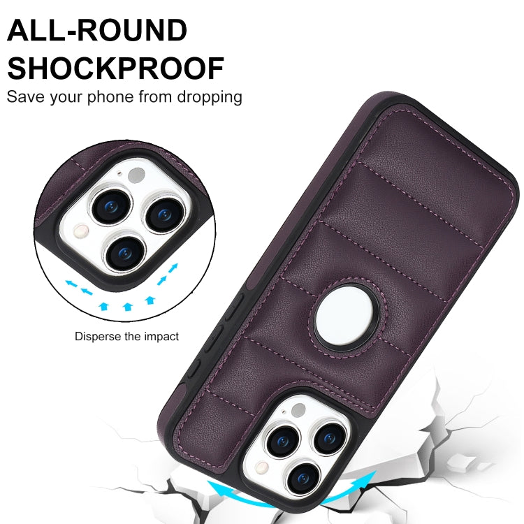 For iPhone 15 Pro Max Piano Key Hollow Cutout PU Phone Case(Dark Purple)