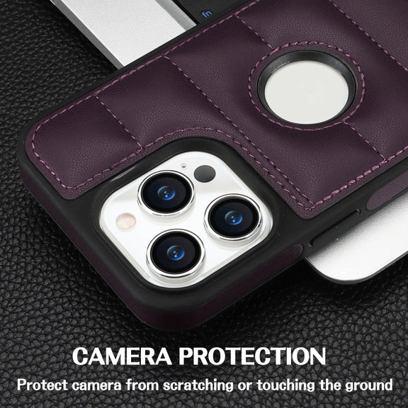 For iPhone 15 Pro Max Piano Key Hollow Cutout PU Phone Case(Dark Purple)