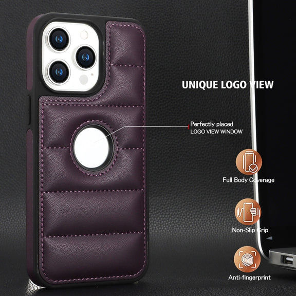 For iPhone 15 Pro Max Piano Key Hollow Cutout PU Phone Case(Dark Purple)