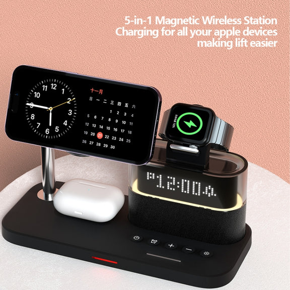 CO9 15W 5 in 1 Multifunctional Wireless Charger Bedside Clock Lamp(White)