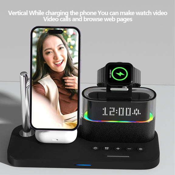 CO9 15W 5 in 1 Multifunctional Wireless Charger Bedside Clock Lamp(White)