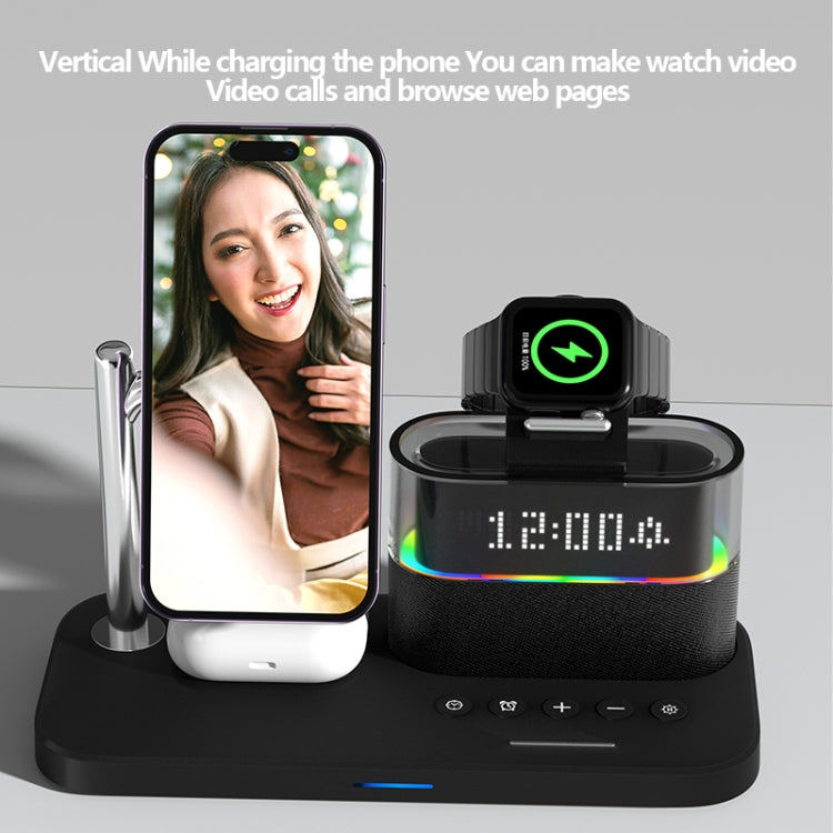 CO9 15W 5 in 1 Multifunctional Wireless Charger Bedside Clock Lamp(Black)