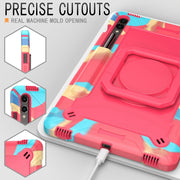 For Samsung Galaxy Tab S9 FE+ / S9+ Handle Robot Silicone Hybrid PC Tablet Case(Camouflage Rose Red)