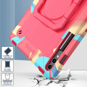 For Samsung Galaxy Tab S9 FE+ / S9+ Handle Robot Silicone Hybrid PC Tablet Case(Camouflage Rose Red)