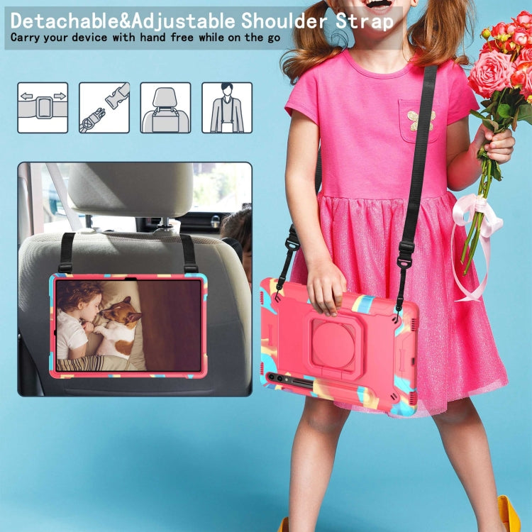 For Samsung Galaxy Tab S9 FE+ / S9+ Handle Robot Silicone Hybrid PC Tablet Case(Camouflage Rose Red)