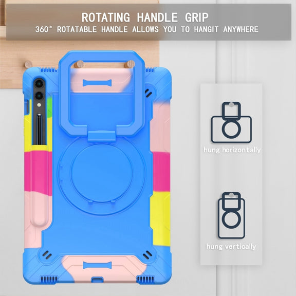 For Samsung Galaxy Tab S9 FE+ / S9+ Handle Robot Silicone Hybrid PC Tablet Case(Camouflage Blue)