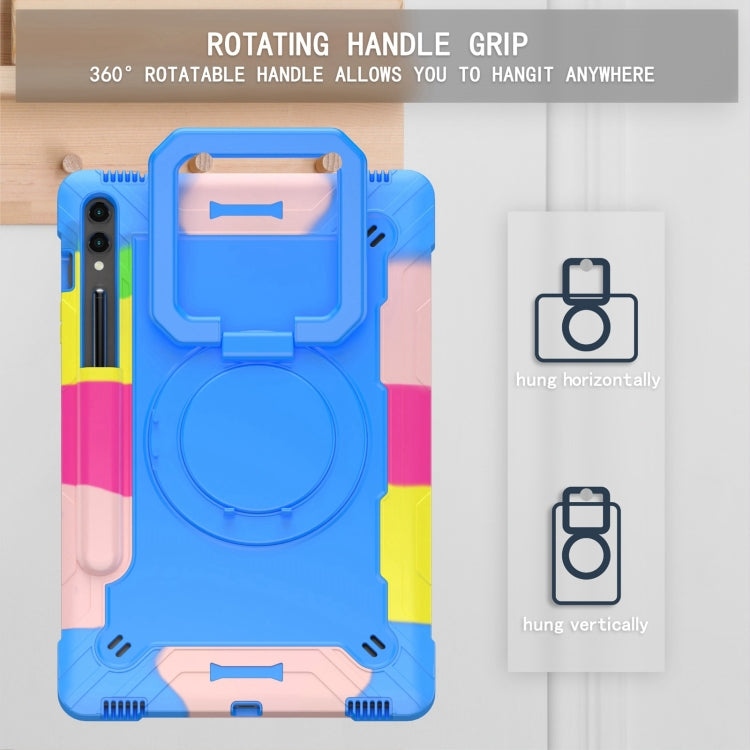 For Samsung Galaxy Tab S9 FE+ / S9+ Handle Robot Silicone Hybrid PC Tablet Case(Camouflage Blue)