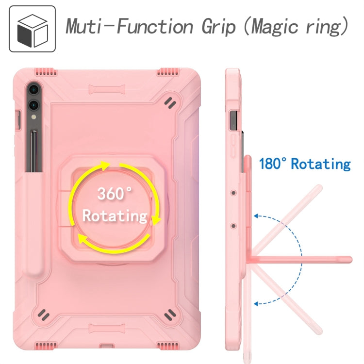 For Samsung Galaxy Tab S9 FE+ / S9+ Handle Robot Silicone Hybrid PC Tablet Case(Rose Gold)