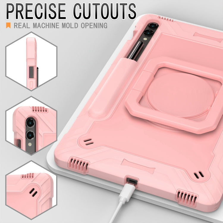 For Samsung Galaxy Tab S9 FE+ / S9+ Handle Robot Silicone Hybrid PC Tablet Case(Rose Gold)