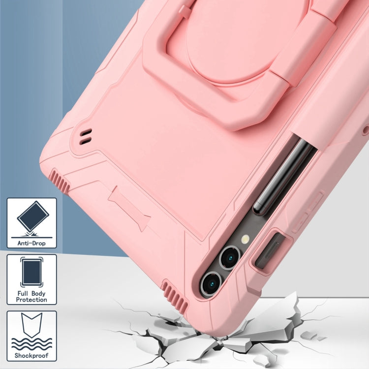 For Samsung Galaxy Tab S9 FE+ / S9+ Handle Robot Silicone Hybrid PC Tablet Case(Rose Gold)
