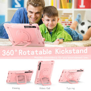 For Samsung Galaxy Tab S9 FE+ / S9+ Handle Robot Silicone Hybrid PC Tablet Case(Rose Gold)