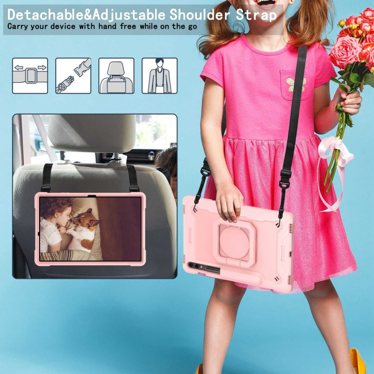 For Samsung Galaxy Tab S9 FE+ / S9+ Handle Robot Silicone Hybrid PC Tablet Case(Rose Gold)