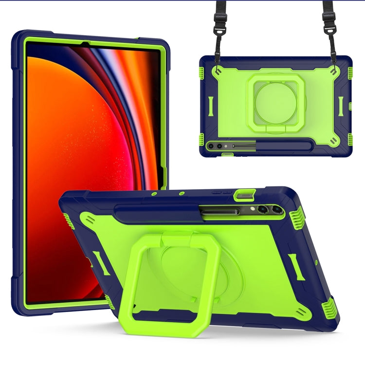 For Samsung Galaxy Tab S9 FE+ / S9+ Handle Robot Silicone Hybrid PC Tablet Case(Navy Yellow Green)