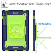 For Samsung Galaxy Tab S9 FE+ / S9+ Handle Robot Silicone Hybrid PC Tablet Case(Navy Yellow Green)