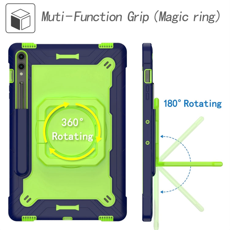 For Samsung Galaxy Tab S9 FE+ / S9+ Handle Robot Silicone Hybrid PC Tablet Case(Navy Yellow Green)