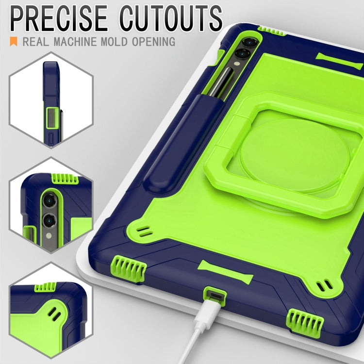 For Samsung Galaxy Tab S9 FE+ / S9+ Handle Robot Silicone Hybrid PC Tablet Case(Navy Yellow Green)