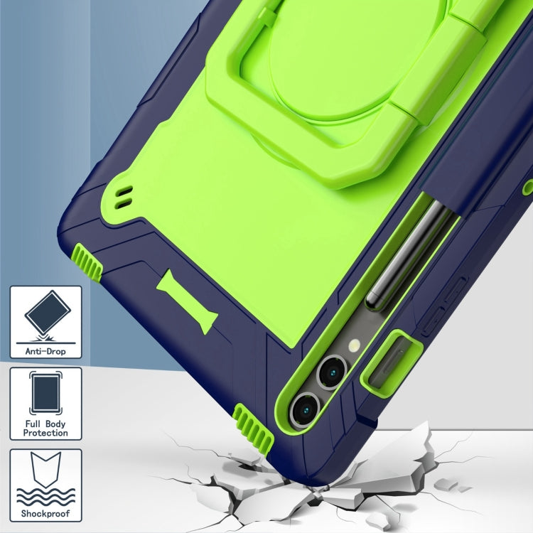 For Samsung Galaxy Tab S9 FE+ / S9+ Handle Robot Silicone Hybrid PC Tablet Case(Navy Yellow Green)