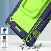 For Samsung Galaxy Tab S9 FE+ / S9+ Handle Robot Silicone Hybrid PC Tablet Case(Navy Yellow Green)