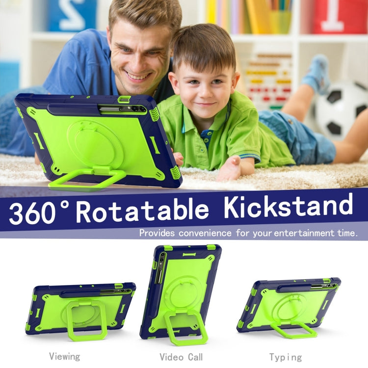 For Samsung Galaxy Tab S9 FE+ / S9+ Handle Robot Silicone Hybrid PC Tablet Case(Navy Yellow Green)