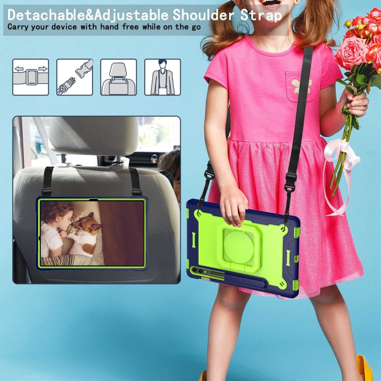 For Samsung Galaxy Tab S9 FE+ / S9+ Handle Robot Silicone Hybrid PC Tablet Case(Navy Yellow Green)