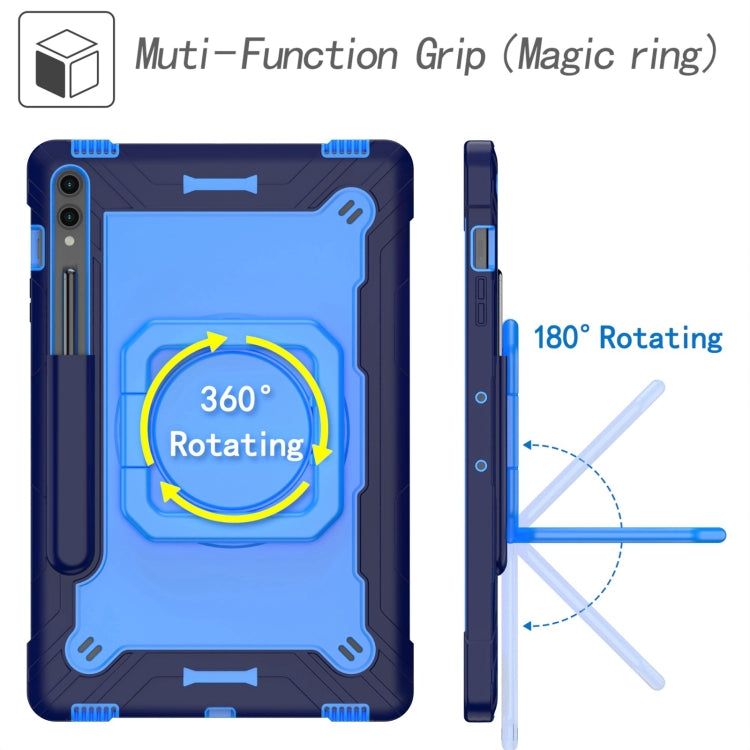 For Samsung Galaxy Tab S9 FE+ / S9+ Handle Robot Silicone Hybrid PC Tablet Case(Navy Blue Blue)