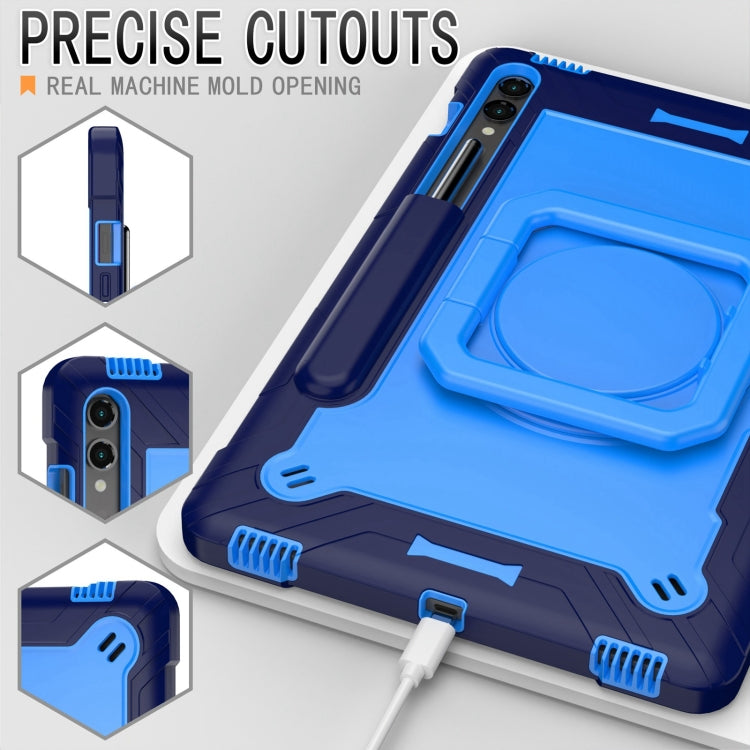 For Samsung Galaxy Tab S9 FE+ / S9+ Handle Robot Silicone Hybrid PC Tablet Case(Navy Blue Blue)