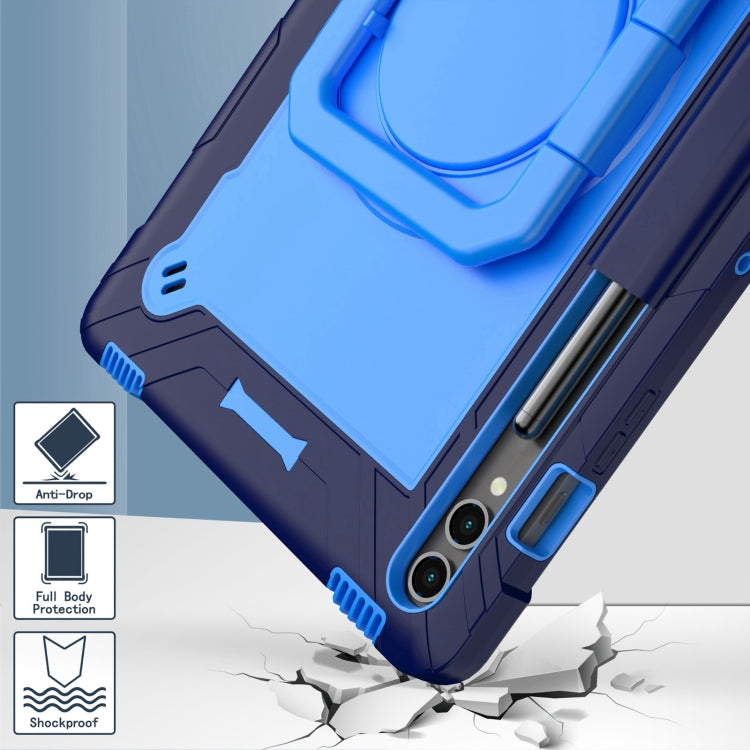 For Samsung Galaxy Tab S9 FE+ / S9+ Handle Robot Silicone Hybrid PC Tablet Case(Navy Blue Blue)