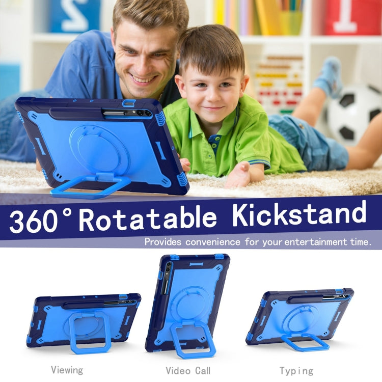 For Samsung Galaxy Tab S9 FE+ / S9+ Handle Robot Silicone Hybrid PC Tablet Case(Navy Blue Blue)