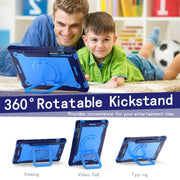 For Samsung Galaxy Tab S9 FE+ / S9+ Handle Robot Silicone Hybrid PC Tablet Case(Navy Blue Blue)