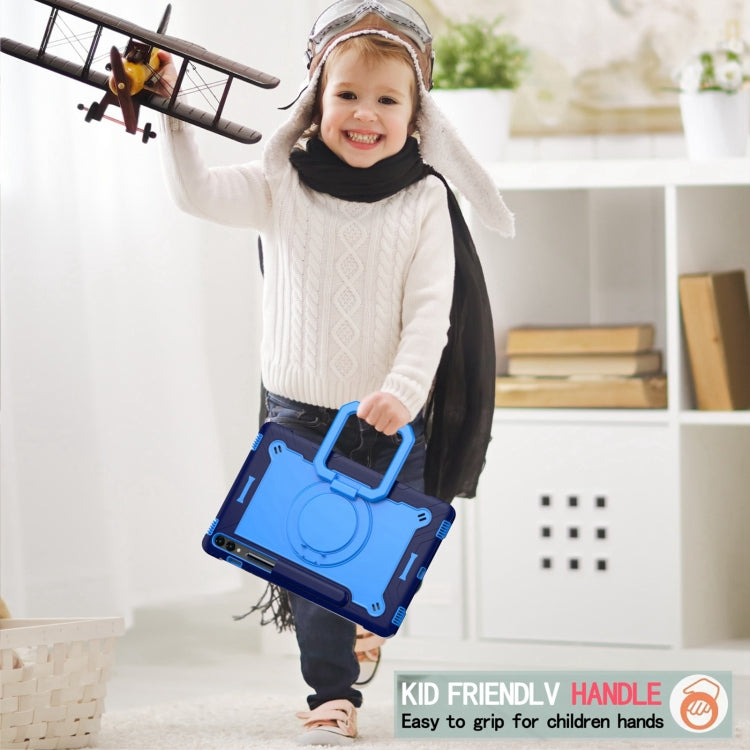 For Samsung Galaxy Tab S9 FE+ / S9+ Handle Robot Silicone Hybrid PC Tablet Case(Navy Blue Blue)