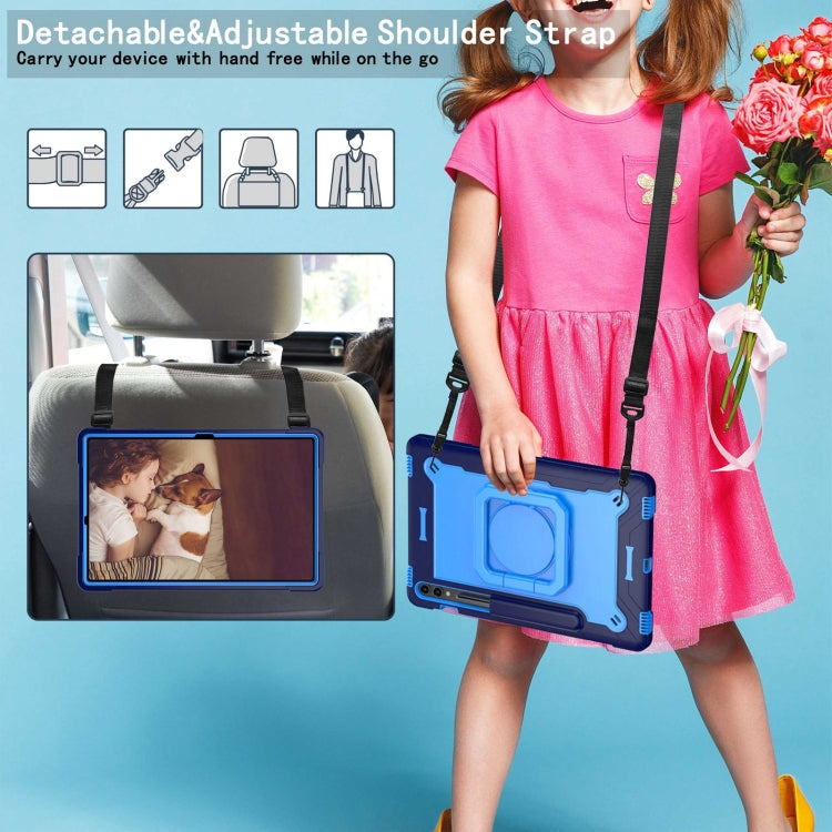 For Samsung Galaxy Tab S9 FE+ / S9+ Handle Robot Silicone Hybrid PC Tablet Case(Navy Blue Blue)