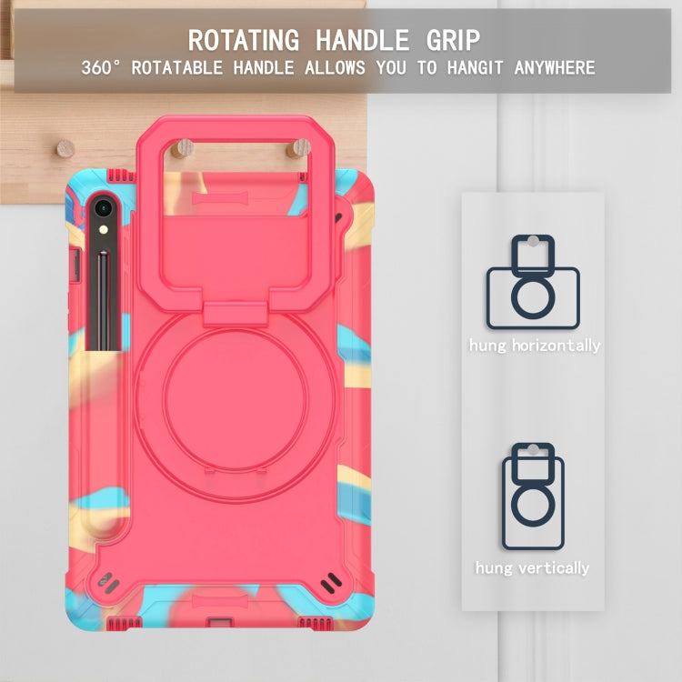 For Samsung Galaxy Tab S9 FE / S9 Handle Robot Silicone Hybrid PC Tablet Case(Camouflage Rose Red)