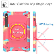 For Samsung Galaxy Tab S9 FE / S9 Handle Robot Silicone Hybrid PC Tablet Case(Camouflage Rose Red)