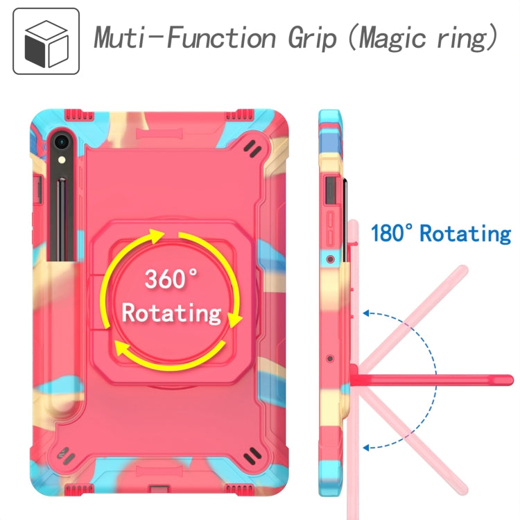 For Samsung Galaxy Tab S9 FE / S9 Handle Robot Silicone Hybrid PC Tablet Case(Camouflage Rose Red)