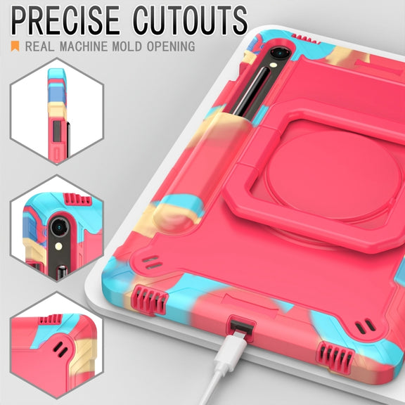 For Samsung Galaxy Tab S9 FE / S9 Handle Robot Silicone Hybrid PC Tablet Case(Camouflage Rose Red)