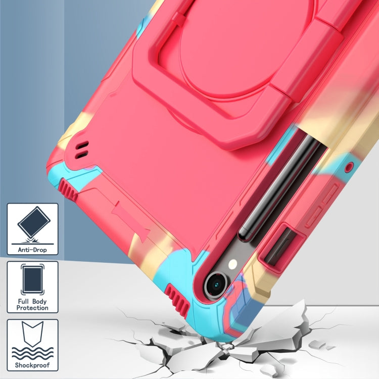 For Samsung Galaxy Tab S9 FE / S9 Handle Robot Silicone Hybrid PC Tablet Case(Camouflage Rose Red)