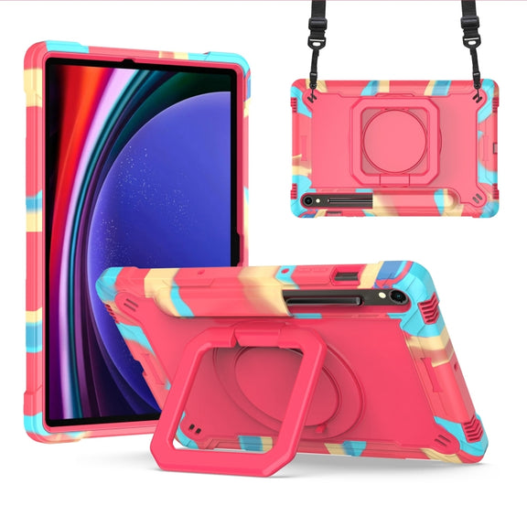 For Samsung Galaxy Tab S9 FE / S9 Handle Robot Silicone Hybrid PC Tablet Case(Camouflage Rose Red)