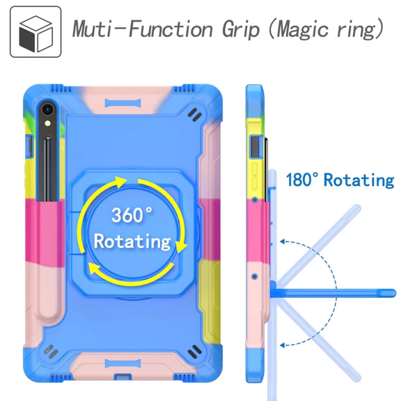 For Samsung Galaxy Tab S9 FE / S9 Handle Robot Silicone Hybrid PC Tablet Case(Camouflage Blue)
