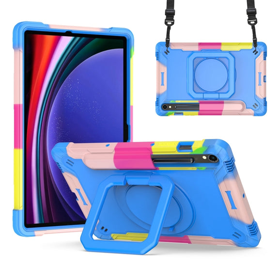 For Samsung Galaxy Tab S9 FE / S9 Handle Robot Silicone Hybrid PC Tablet Case(Camouflage Blue)